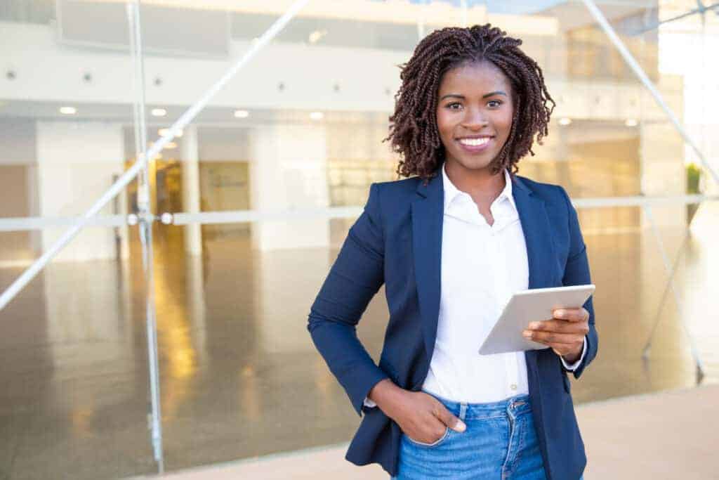 woman looking at rma solutions